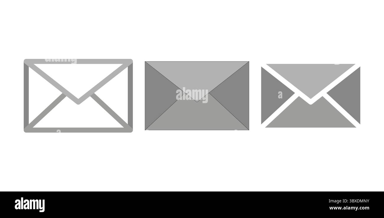 Mail envelope icons. Different styles display. Communication symbol Vector. Message graphic set. Stock Vector