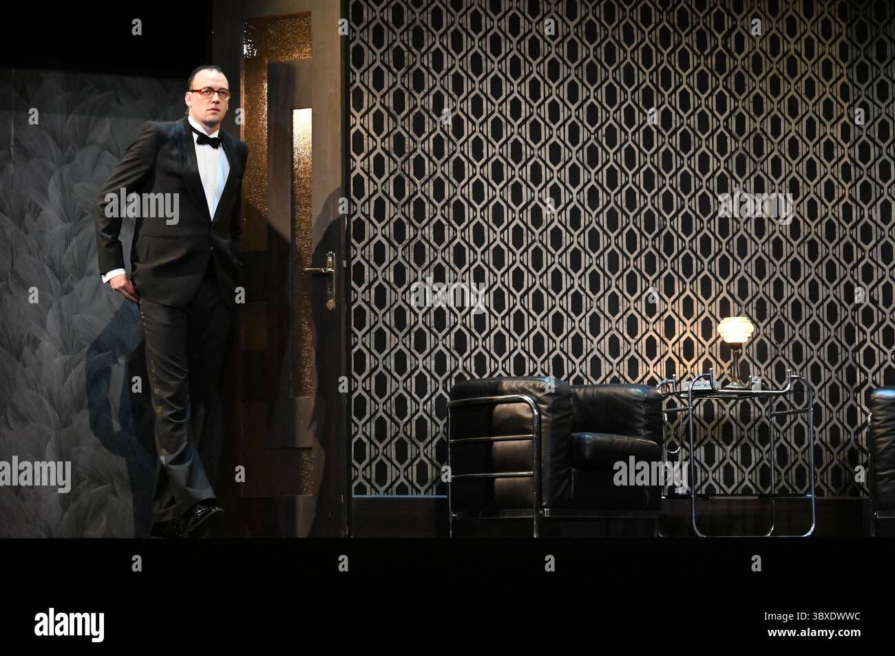 The Festival d'Avignon 'IN', 2025 'The Wild Duck', play by Thomas Ostermeier based on the text by Henrik Ibsen, performed in German at the Opéra du Grand Avignon, on 5 July 2025    with Thomas Bading, Marie Burchard,Stephanie Eidt, Marcel Kohler, Magdalena Lermer, Falk Rockstroh, David Ruland, Stefan Stern credit:Jacky Godard/Photo12 Stock Photo