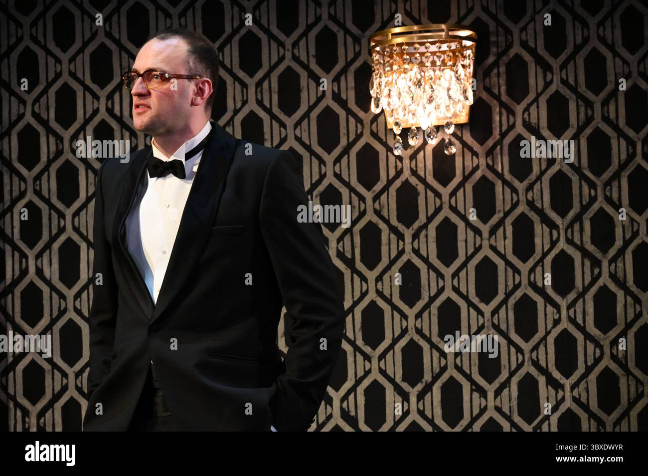 The Festival d'Avignon 'IN', 2025 'The Wild Duck', play by Thomas Ostermeier based on the text by Henrik Ibsen, performed in German at the Opéra du Grand Avignon, on 5 July 2025    with Thomas Bading, Marie Burchard,Stephanie Eidt, Marcel Kohler, Magdalena Lermer, Falk Rockstroh, David Ruland, Stefan Stern credit:Jacky Godard/Photo12 Stock Photo