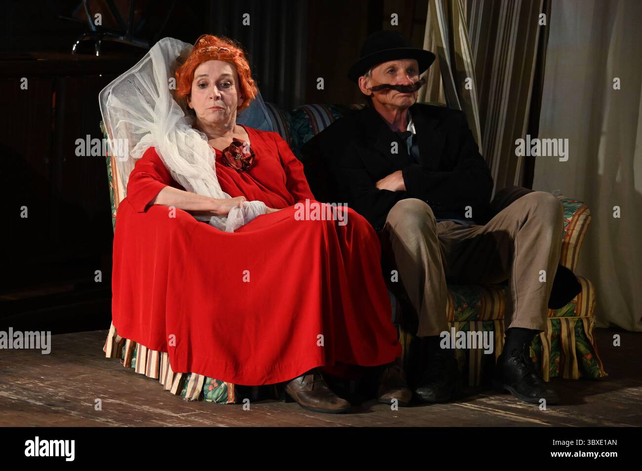 The Festival d'Avignon 'IN', 2025 'Par autan', play created by François Tanguy and the Théâtre du Radeau and performed at the Gymnase of the Lycée Mistral, on 12 July 2025    With Frode Bjørnstad, Samuel Boré, Laurence Chable, Martine Dupé, Erik Gerken, Vincent Joly, Anaïs Muller credit:Jacky Godard/Photo12 Stock Photo