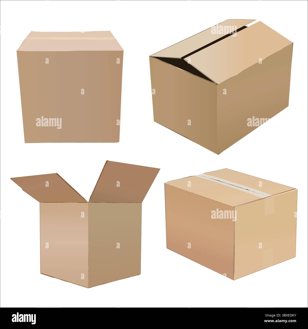 3D Three Square Paper Boxes with Caution Icons c Stock Vector