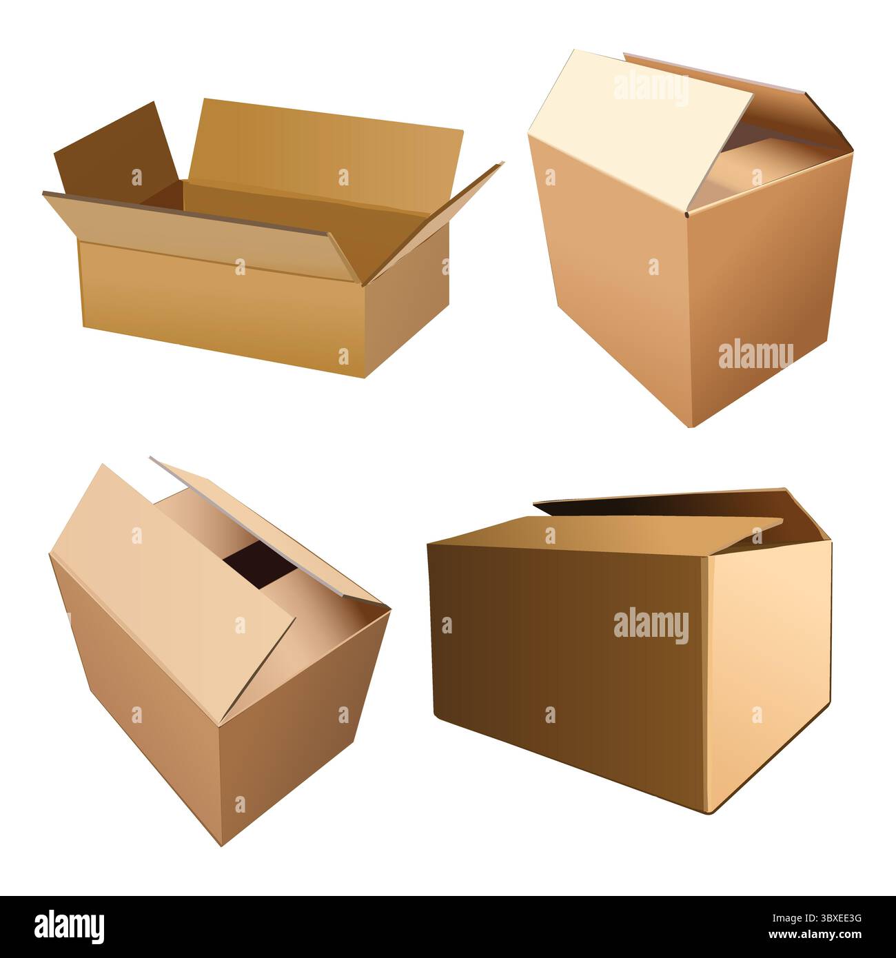 3D Three Square Paper Boxes with Caution Icons d Stock Vector