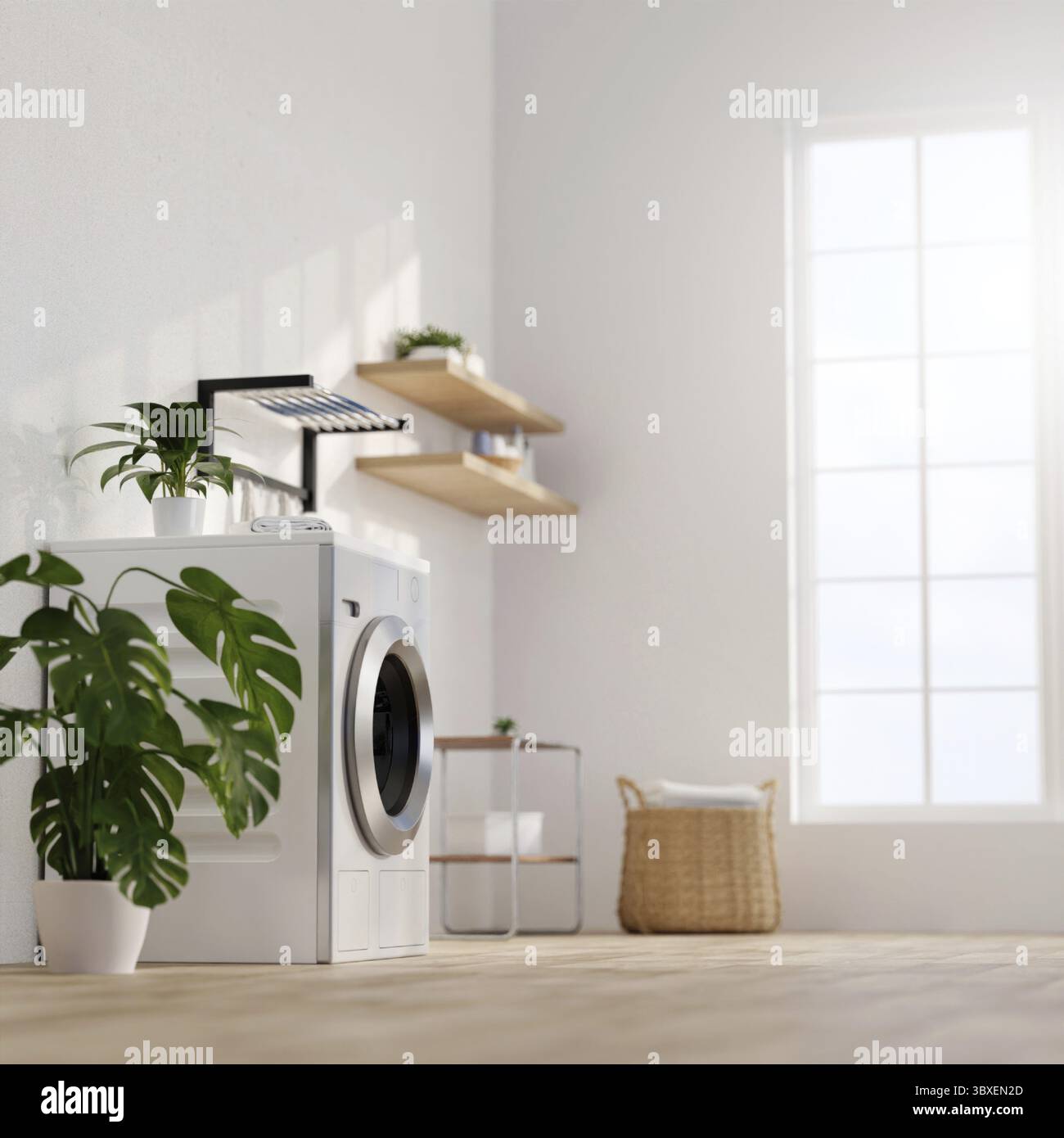 Curated visual reference: Gallery Detail: A 3D Render Of A Stylish Eco Conscious Laundry Room
