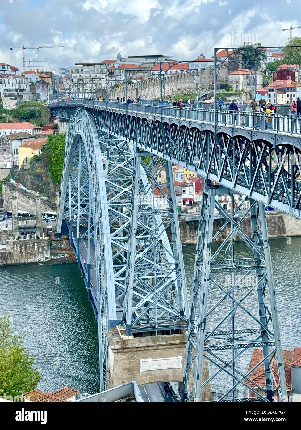 Dom Luís I Bridge crossing Douro River Porto Portugal - Smartphone Captured Stock Image