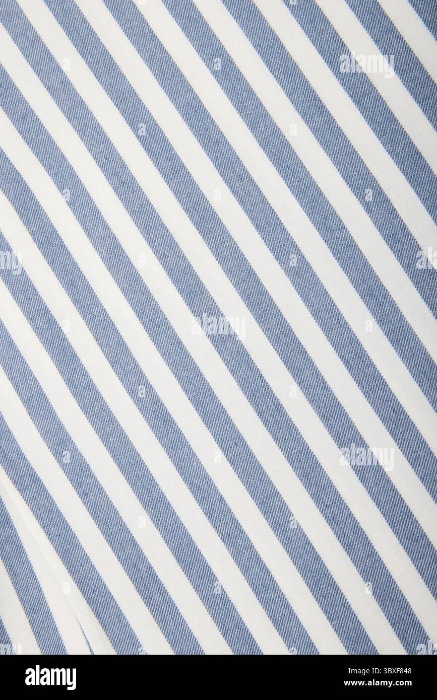 White and blue striped fabric texture with copy space Stock Photo