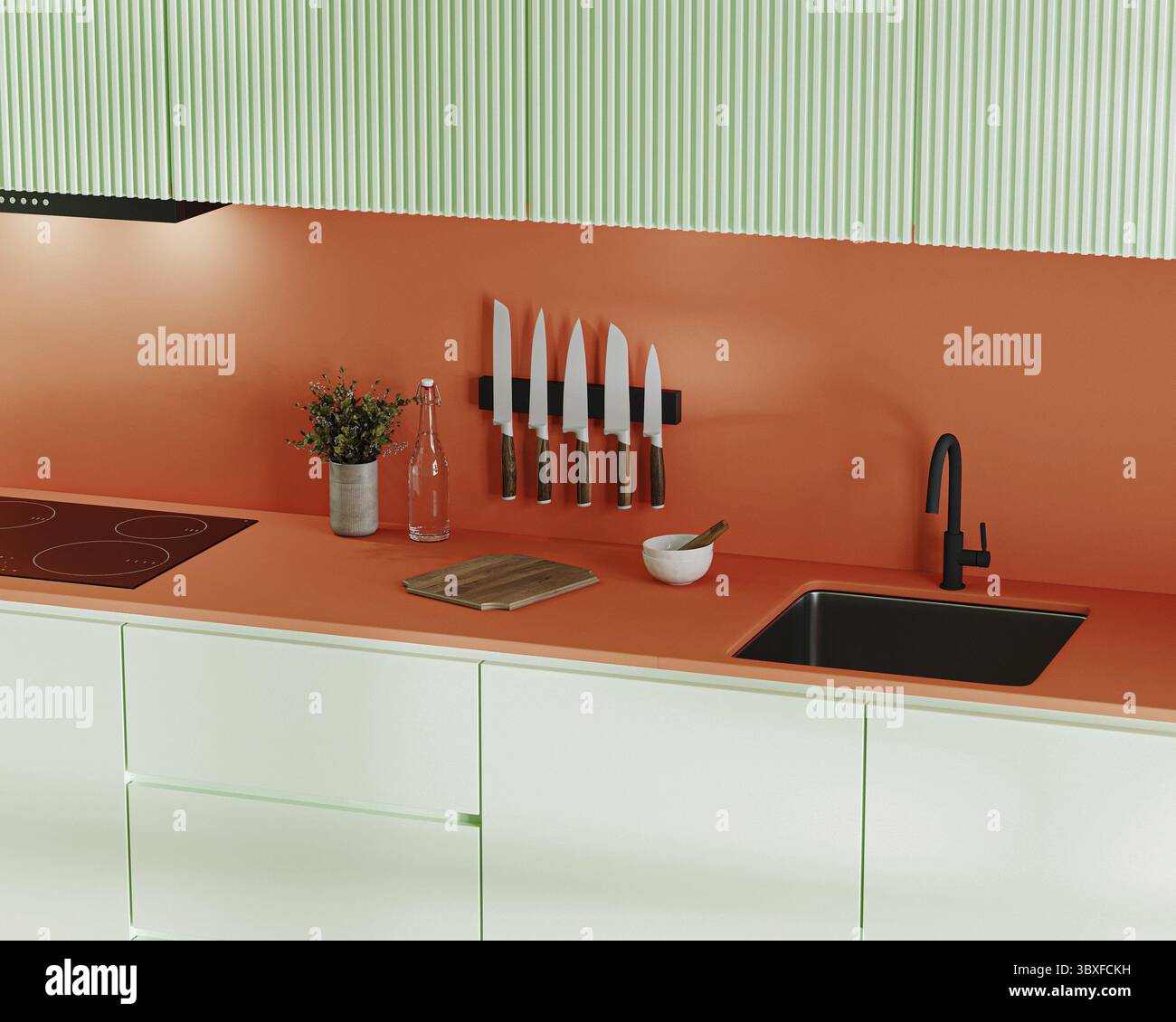 Modern kitchen interior, 3d rendering Stock Photo