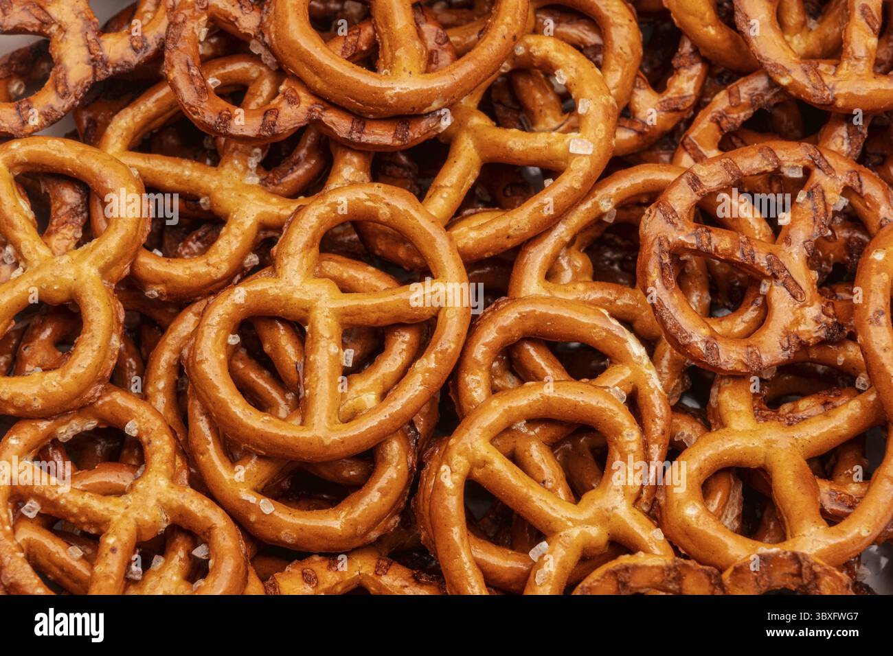Salt pretzels, top view, full frame Stock Photo