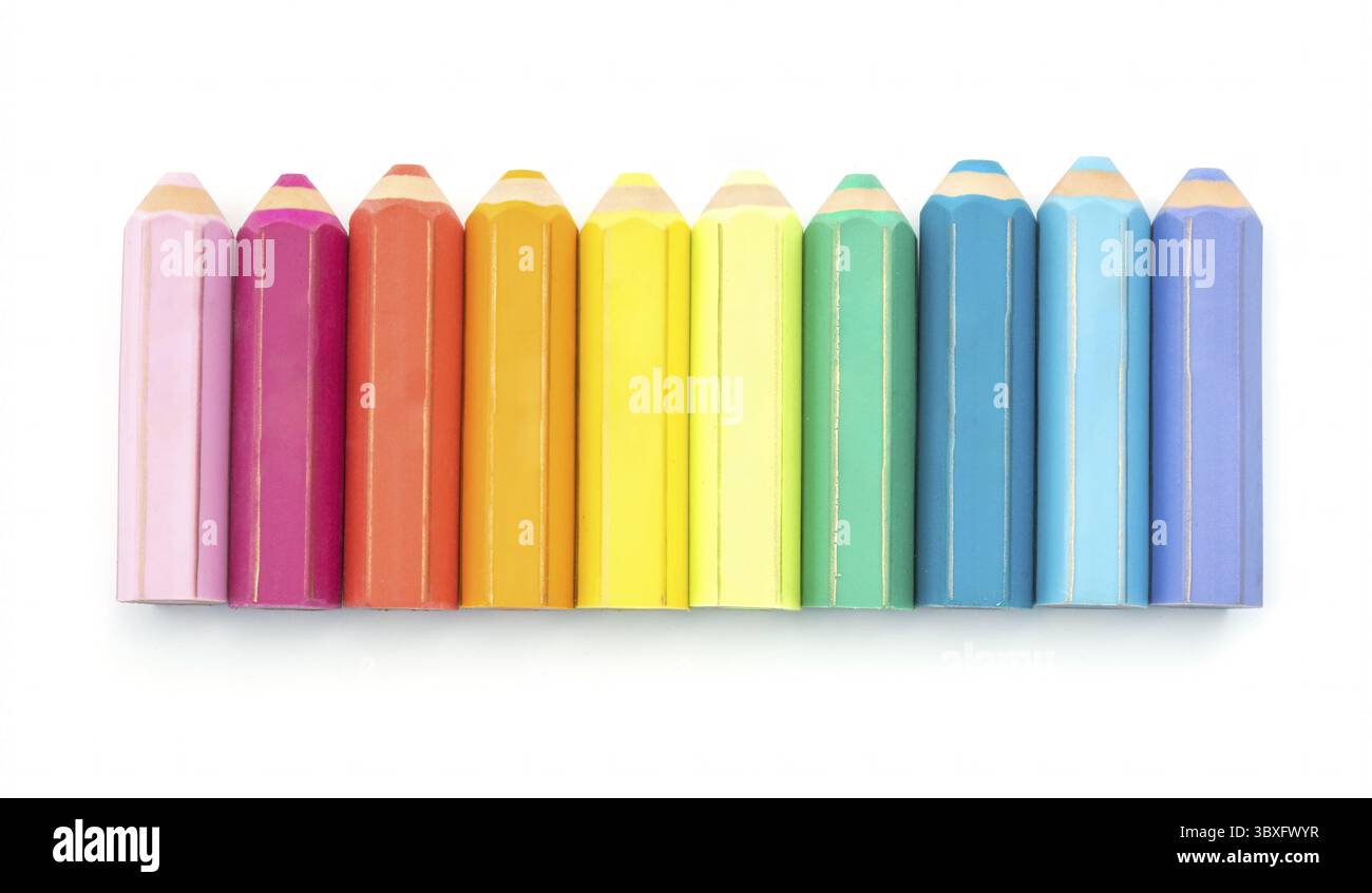 Colorful eraser in shaped pencil on white background Stock Photo