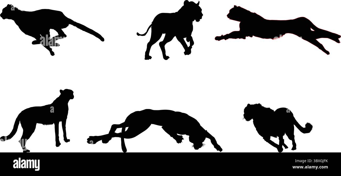 Flat design Cheetah silhouettes multiple shapes Stock Vector