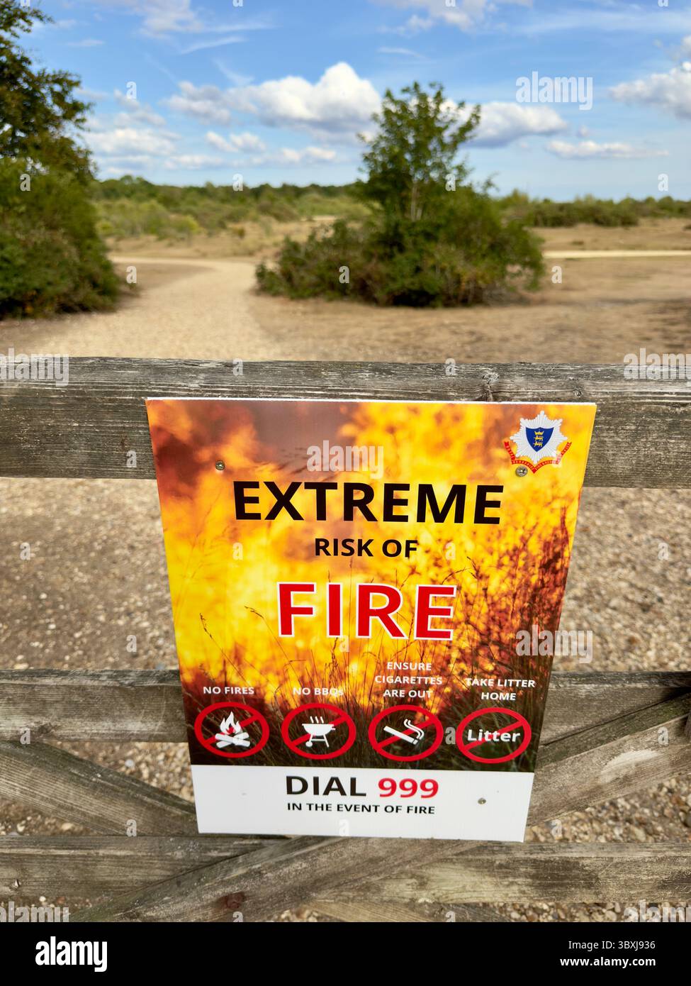 Extreme Fire Sign July 2025 Sign warning visitors of extreme risk of fire at Greenham ...