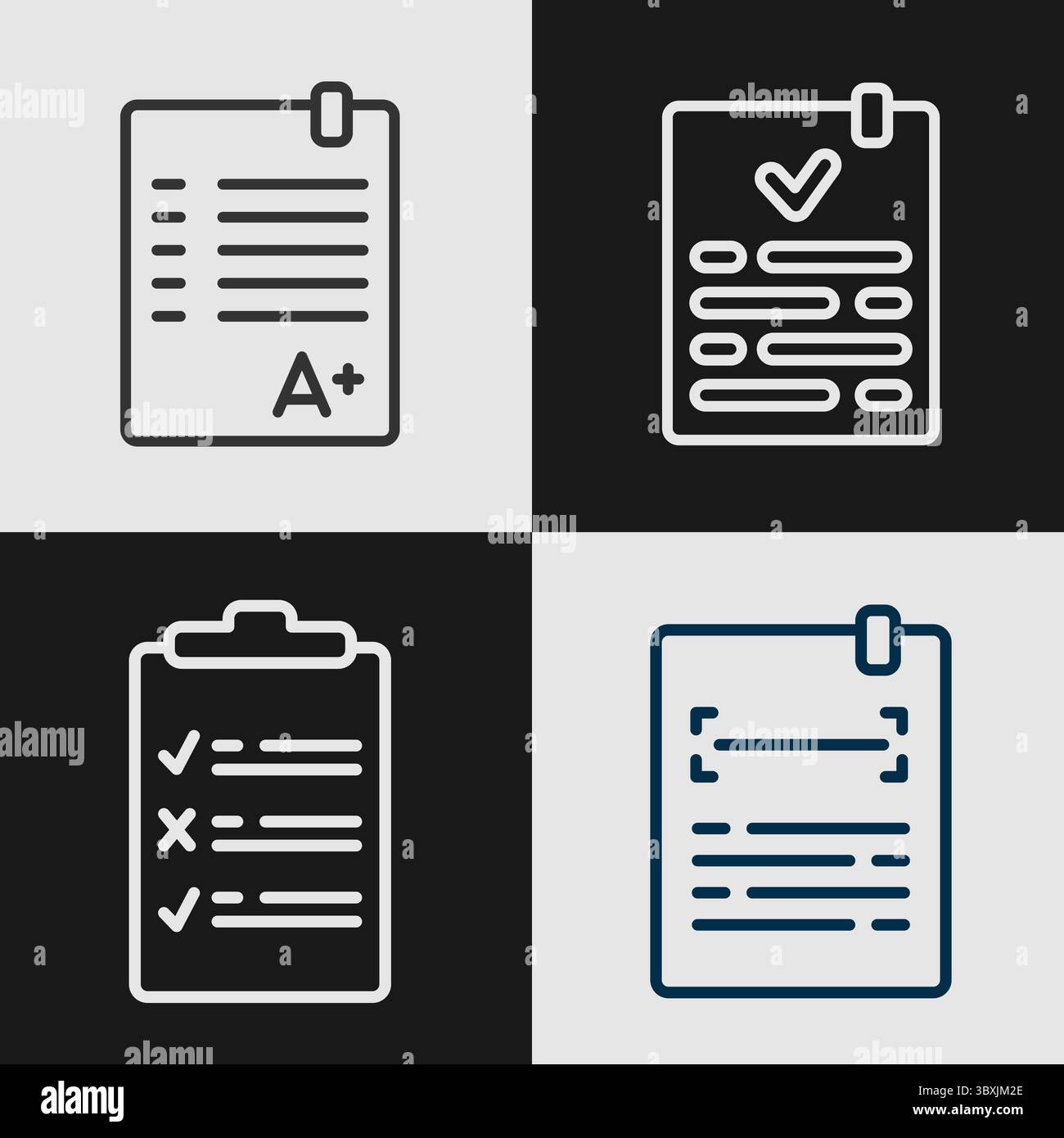 School Test and Exam Icon Set with A+ Grade, Checklist, and Document ...