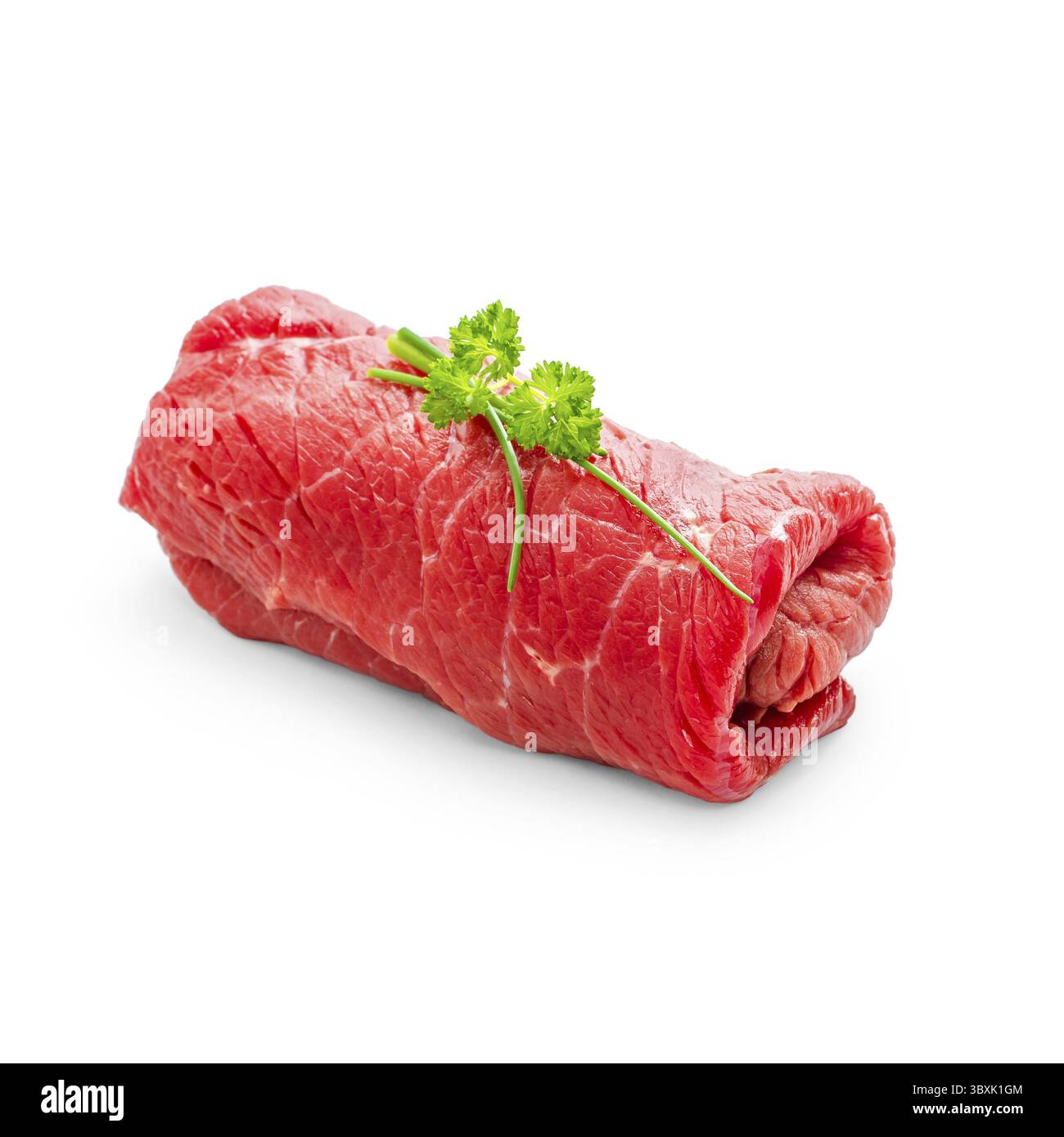 Juicy raw beef rouladen on white, close up Stock Photo