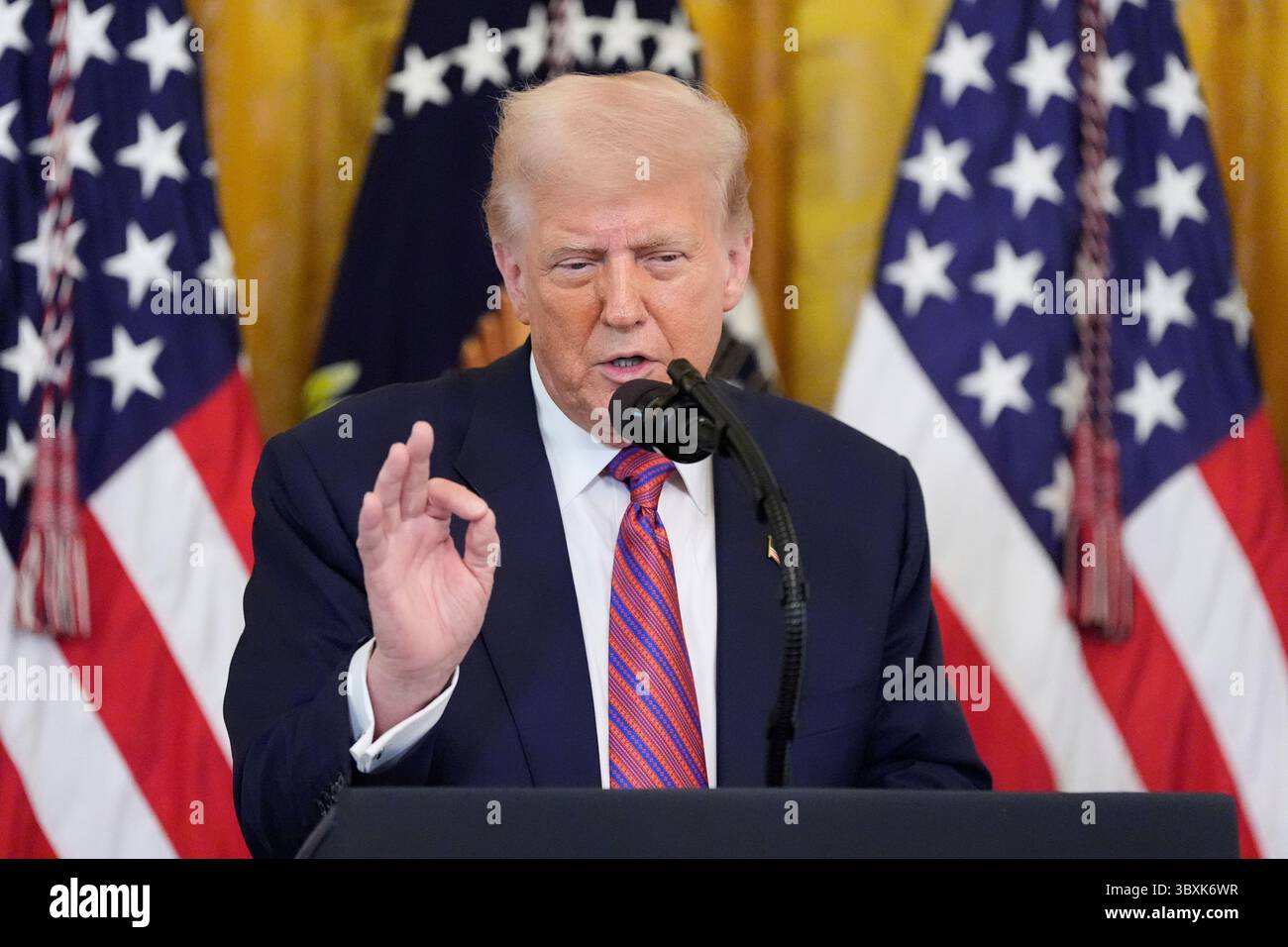 President Donald Trump speaks at an event for the signing of the GENIUS Act,  a bill that regulates stablecoins, a type of cryptocurrency, in the East  Room of the White House, Friday,