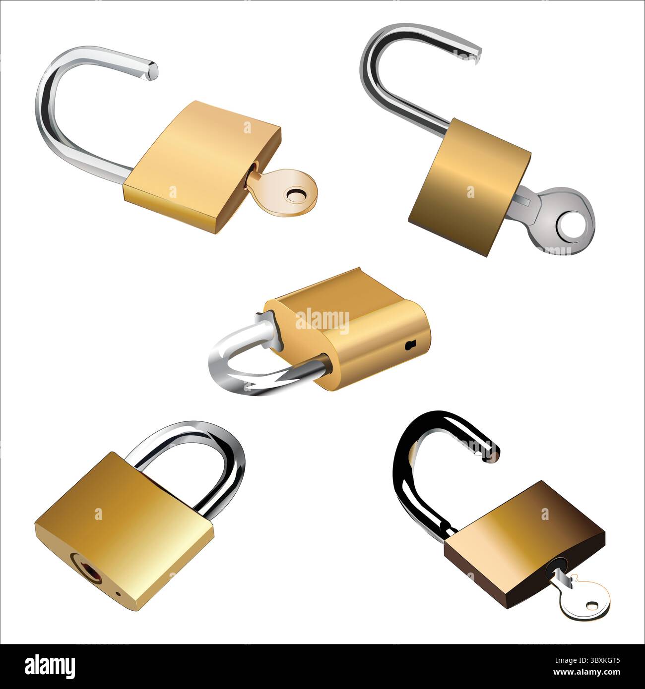 Gold padlock illustration on white background Stock Vector