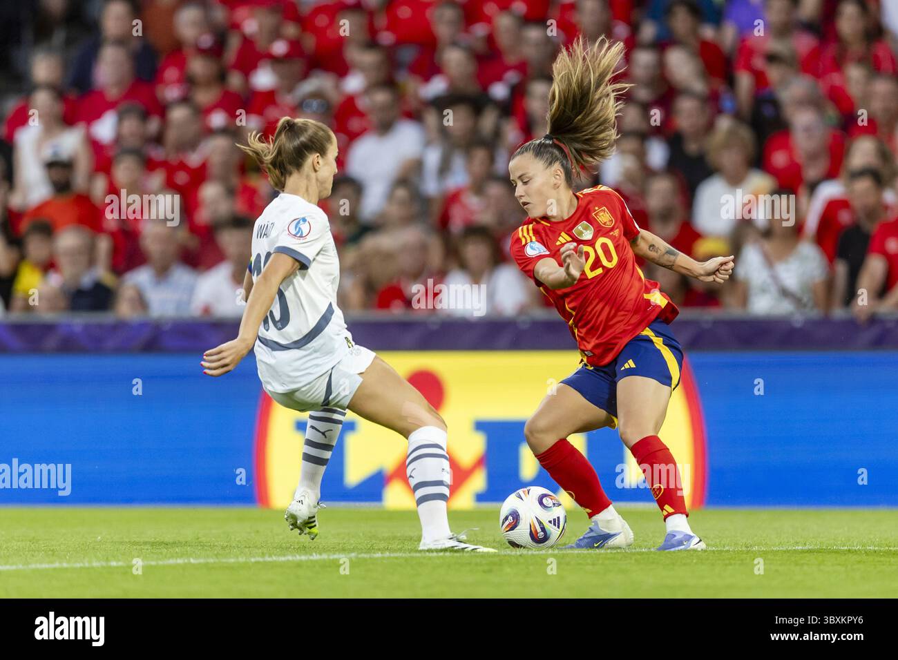 Switzerland's Lia Waelti, left, and Spain's Claudia Pina in action ...