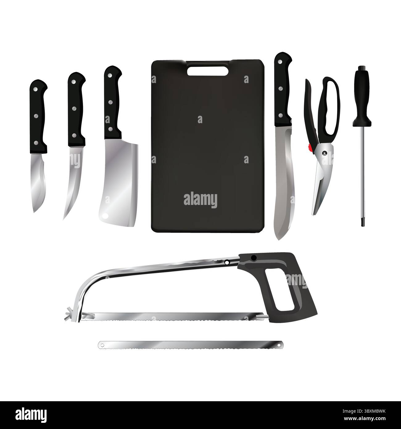 set of butcher knives illustration vector-based hand drawing on white ...