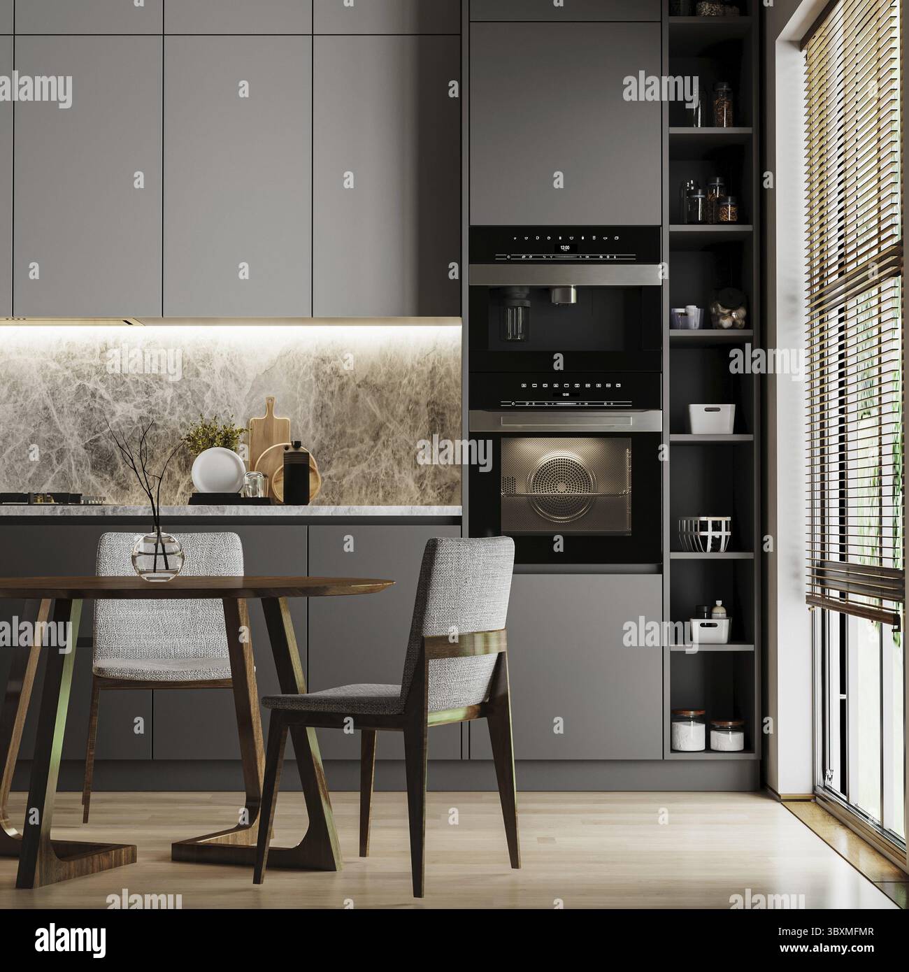 Modern luxury kitchen interior design, 3d rendering Stock Photo - Alamy