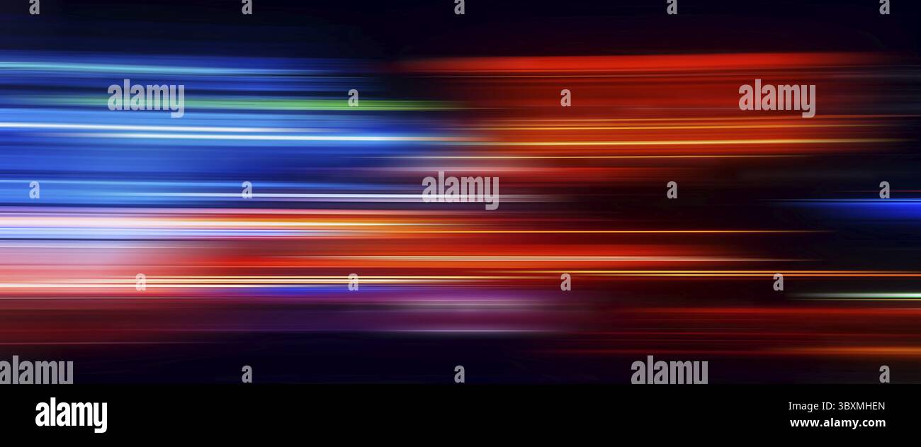 Abstract Rainbow light trails on the dark background Stock Photo