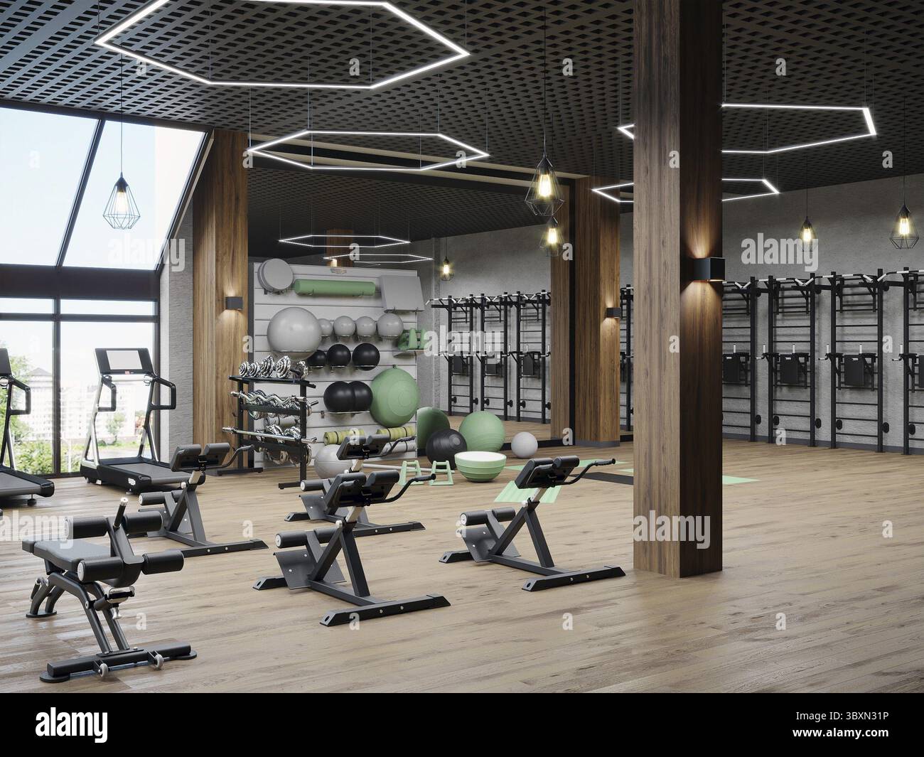 Drop Fit Modern gym interior with sport and fitness equipment, fitness center ...