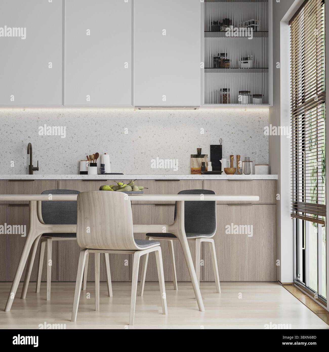 Modern kitchen interior, 3d rendering Stock Photo