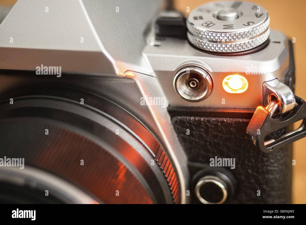 Auto focus illuminator or self-timer light on a modern camera Stock Photo