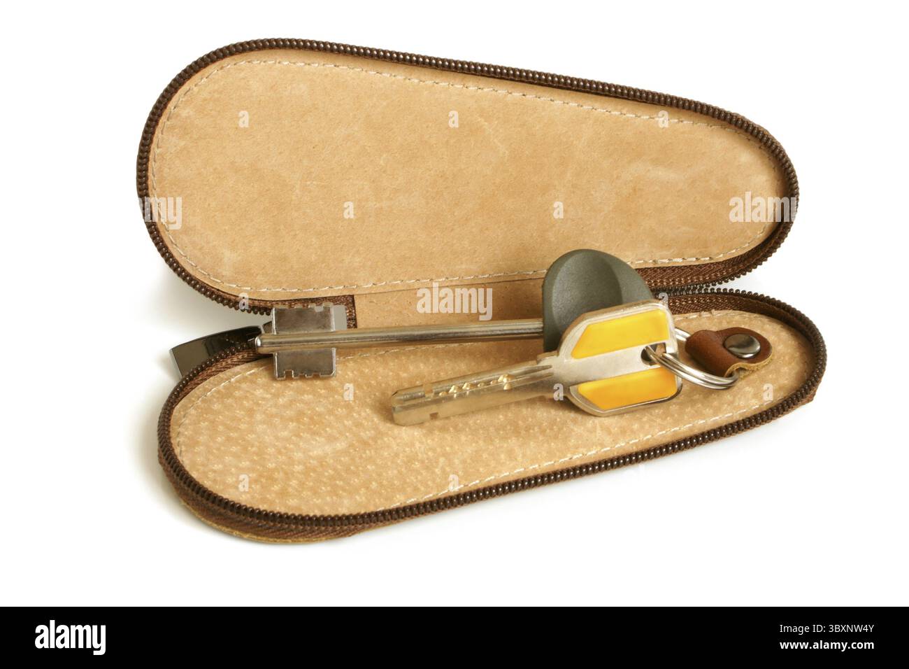 Leather case for keys on a white background Stock Photo