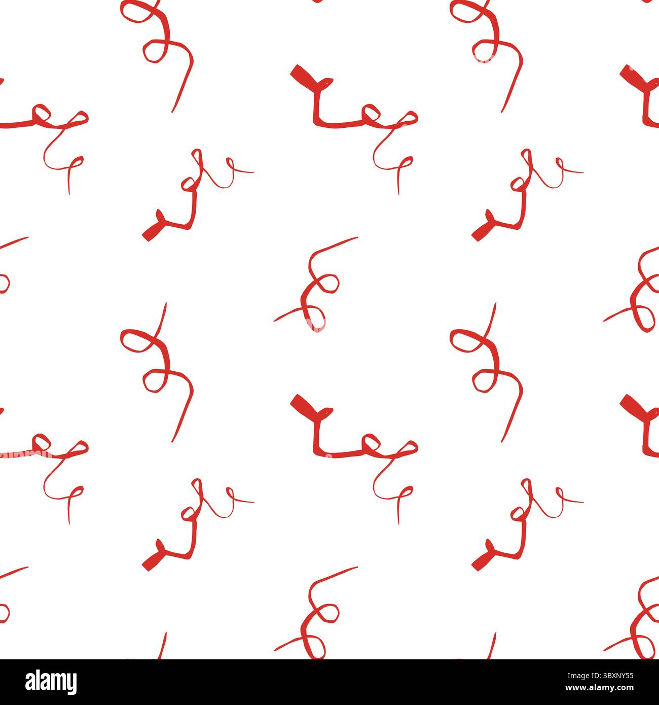 Red ribbon swirl seamless pattern with playful curves and minimal ...