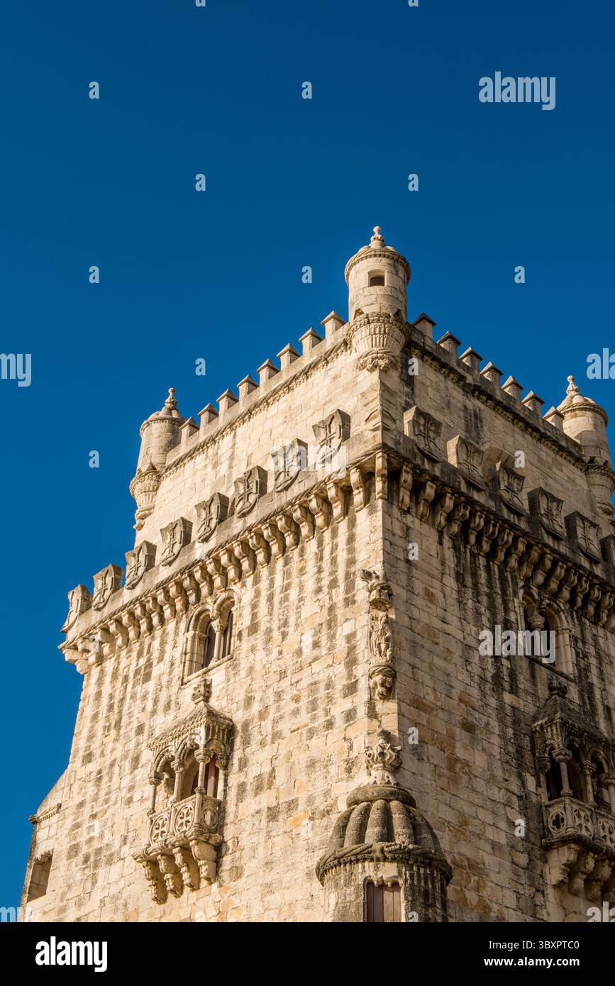 Belem Tower or Tower of Saint Vincent on the banks of the Tagus  River, Lisbon, Portugal. Stock Photo
