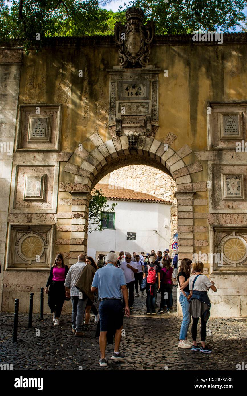 Gateway in the Torre de Ulisses (Tower of Ulysses) at Castle Sao Jorge (castle of Saint George) or Palace of Alcacova, lisbon, portugal. Stock Photo