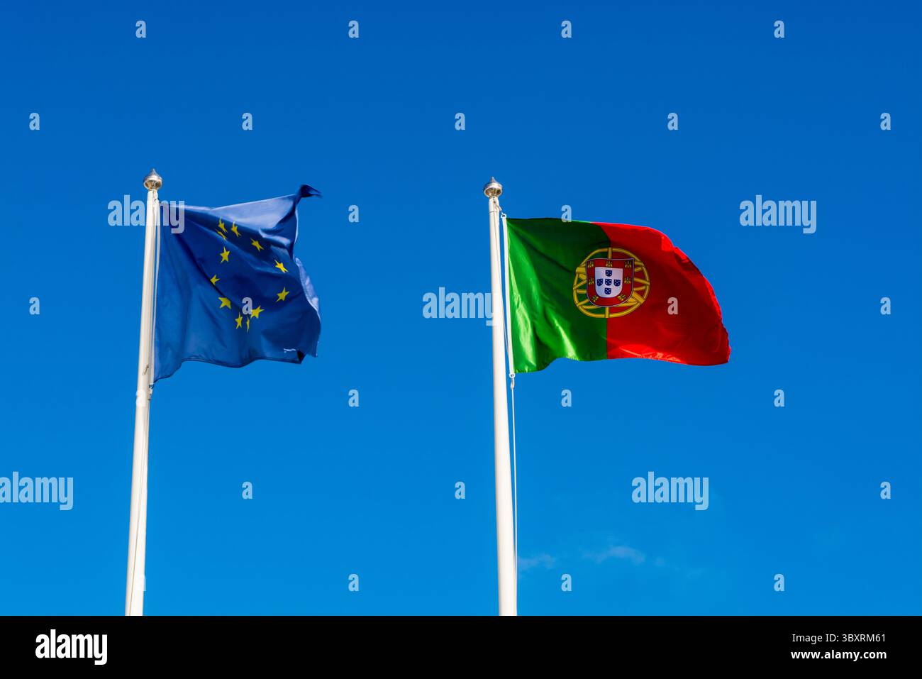 Portugal and EU flags, Lisbon, Portugal. Stock Photo