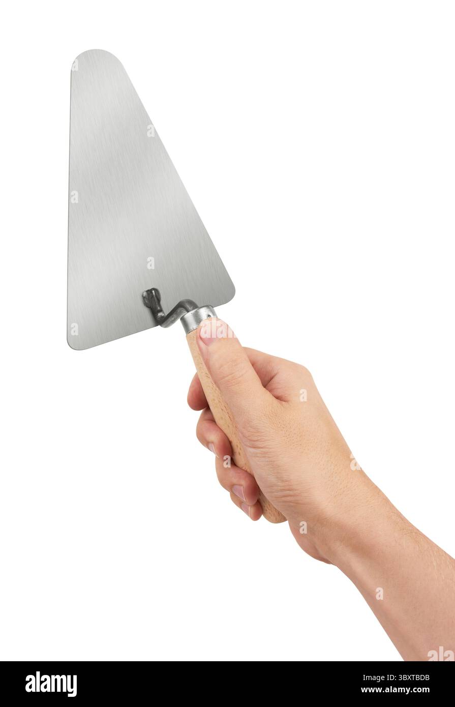 Trowel in hand, isolated on white background Stock Photo