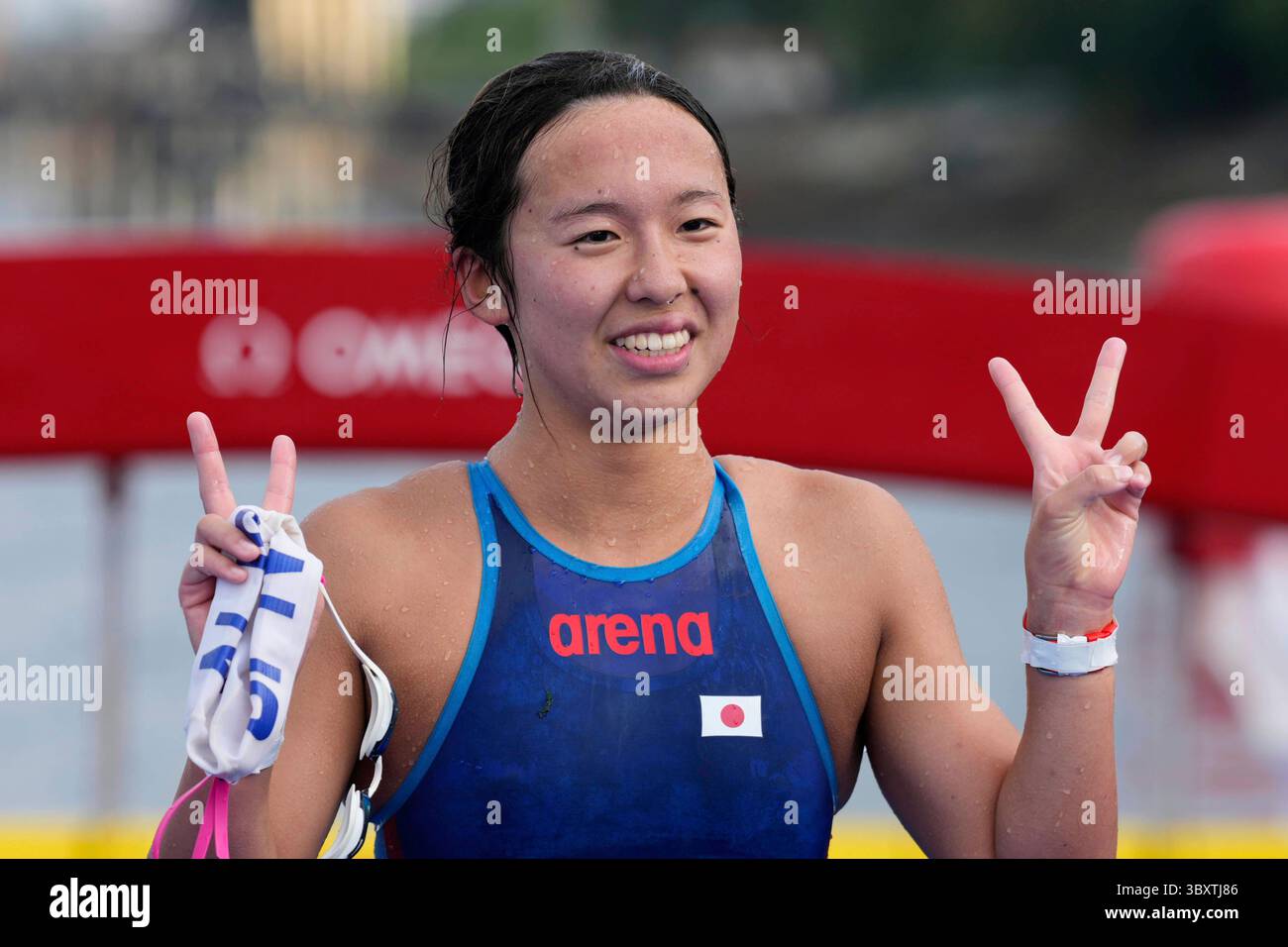 Ichika Kajimoto of Japan reacts after winning the women's 3km knockout ...