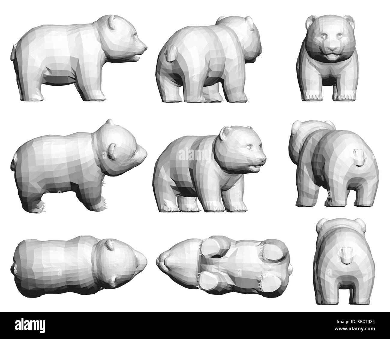 A series of Panda sculptures are shown in various poses Stock Vector