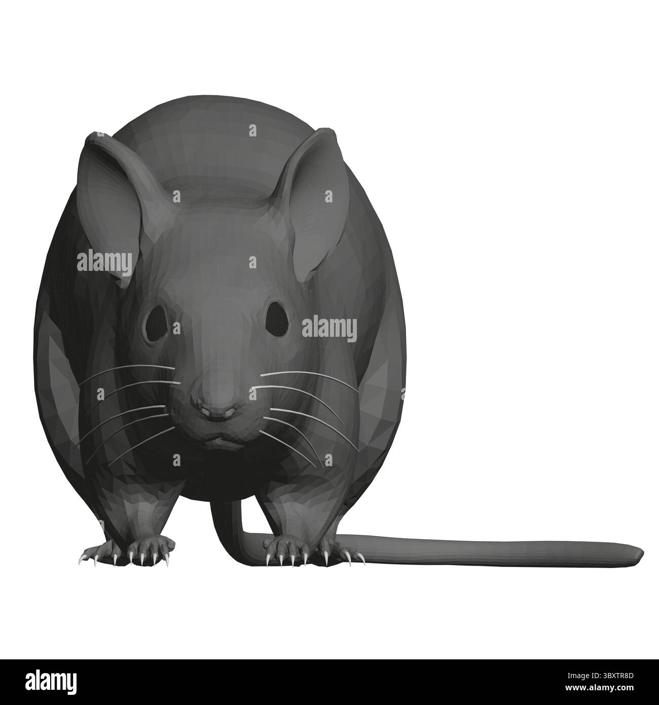 A black and white drawing of a mouse. The mouse is looking at the ...
