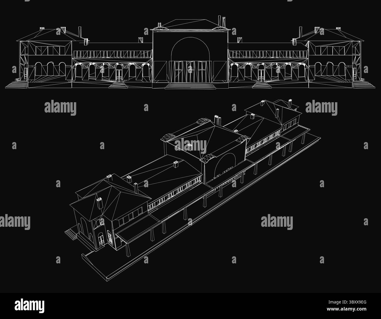 A detailed architectural blueprint of a modern estate building ...