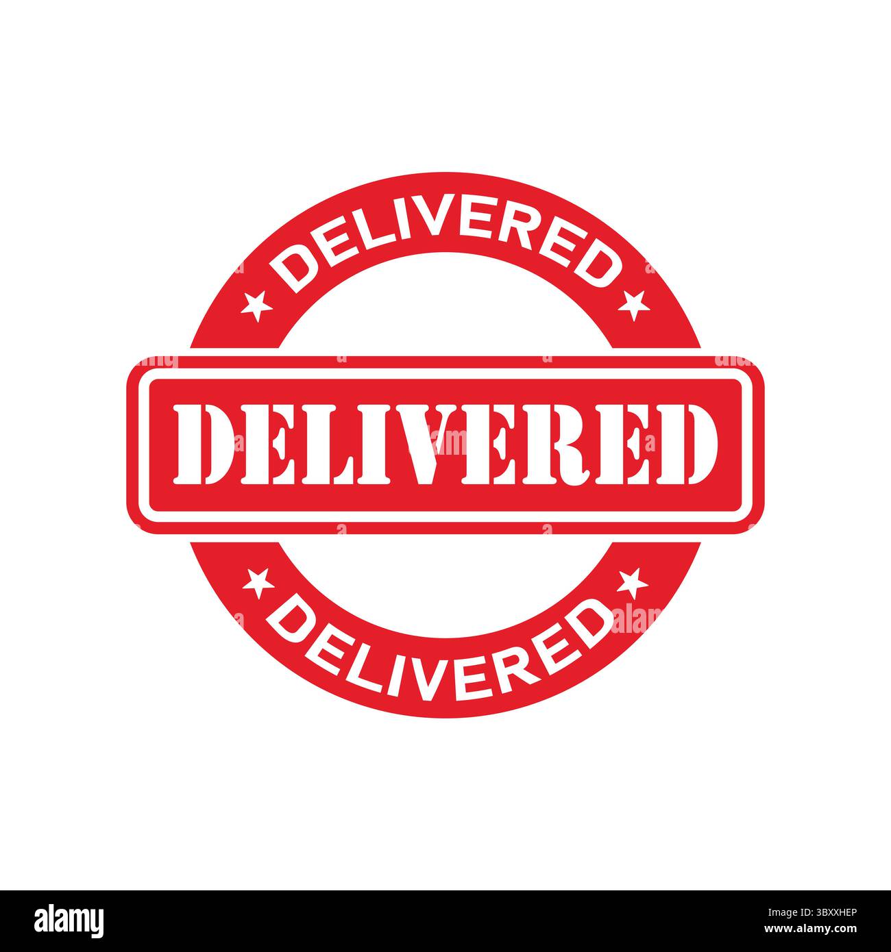 Delivered Stamp – Red Round Shipping Label Icon Badge Sign Stock Vector