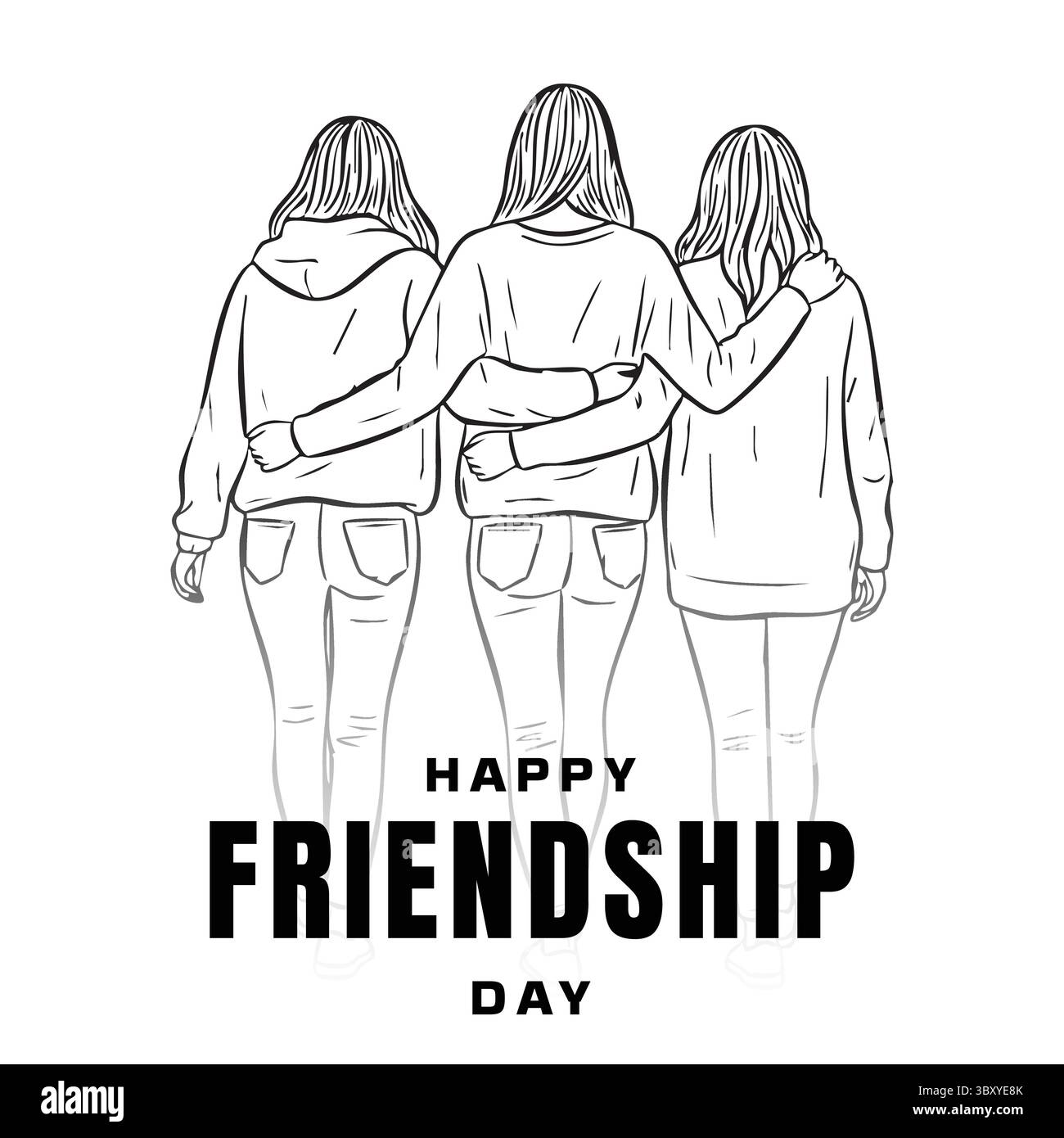 Friendship Day Hand Drawn Vector Illustrations of Best Friends Hugging ...