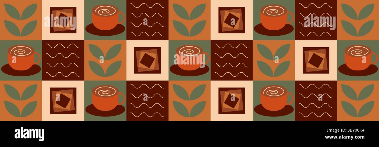 Coffee and tea geometric pattern in Bauhaus style. Abstract print ...