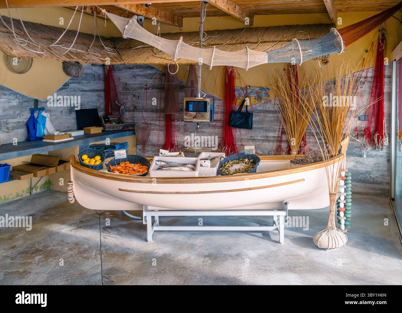 Oyster and seafood restaurant with a rustic maritime decor featuring a ...