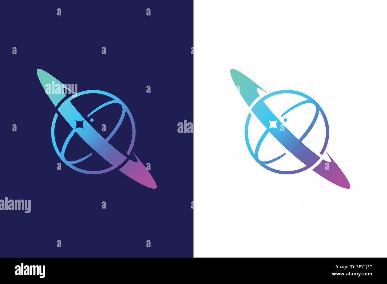 Planet Saturn Logo Global Tech Business Modern Network Communication Connection Stock Vector