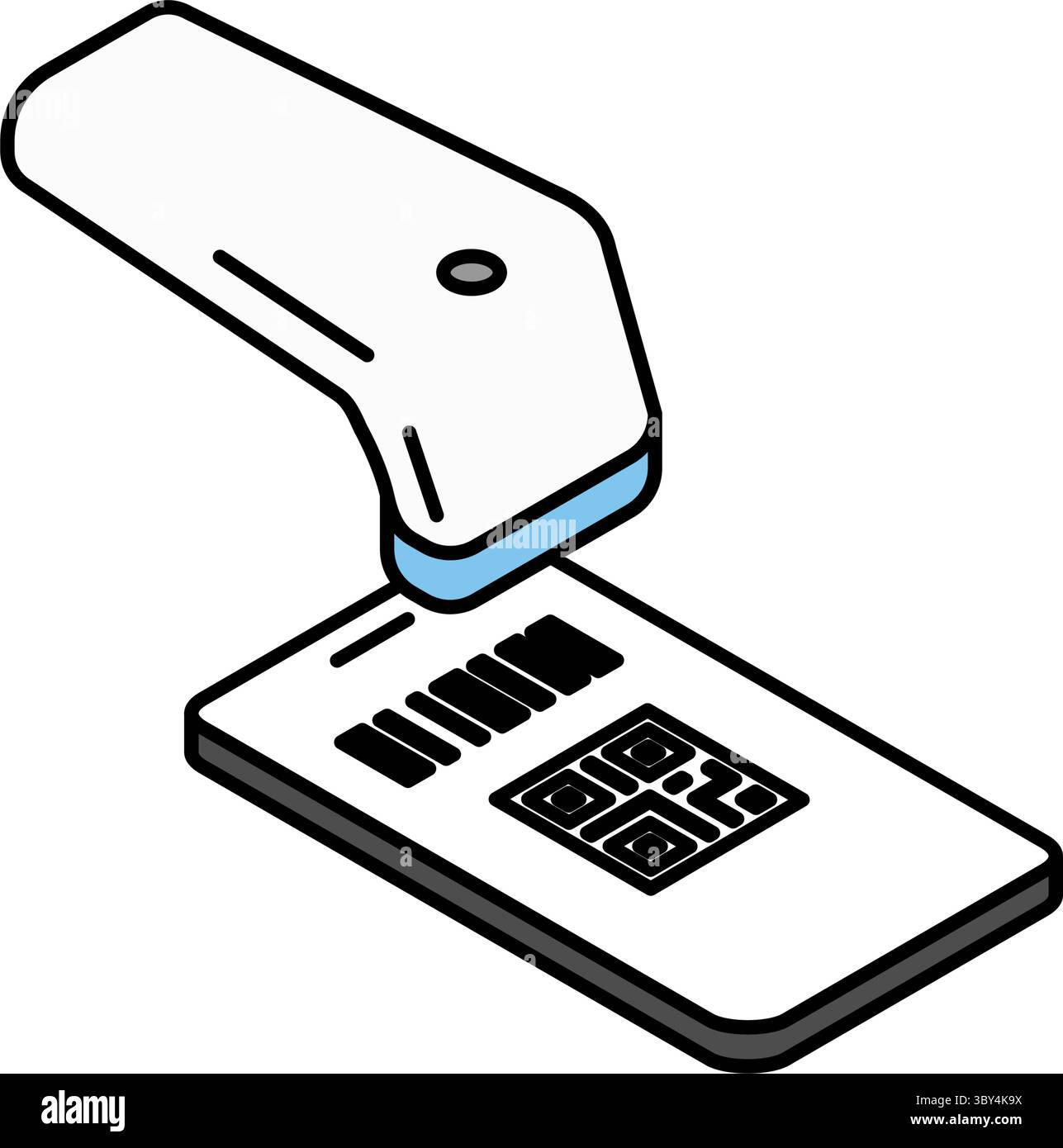 Smartphone with QR code payment and barcode reader simple line drawing ...