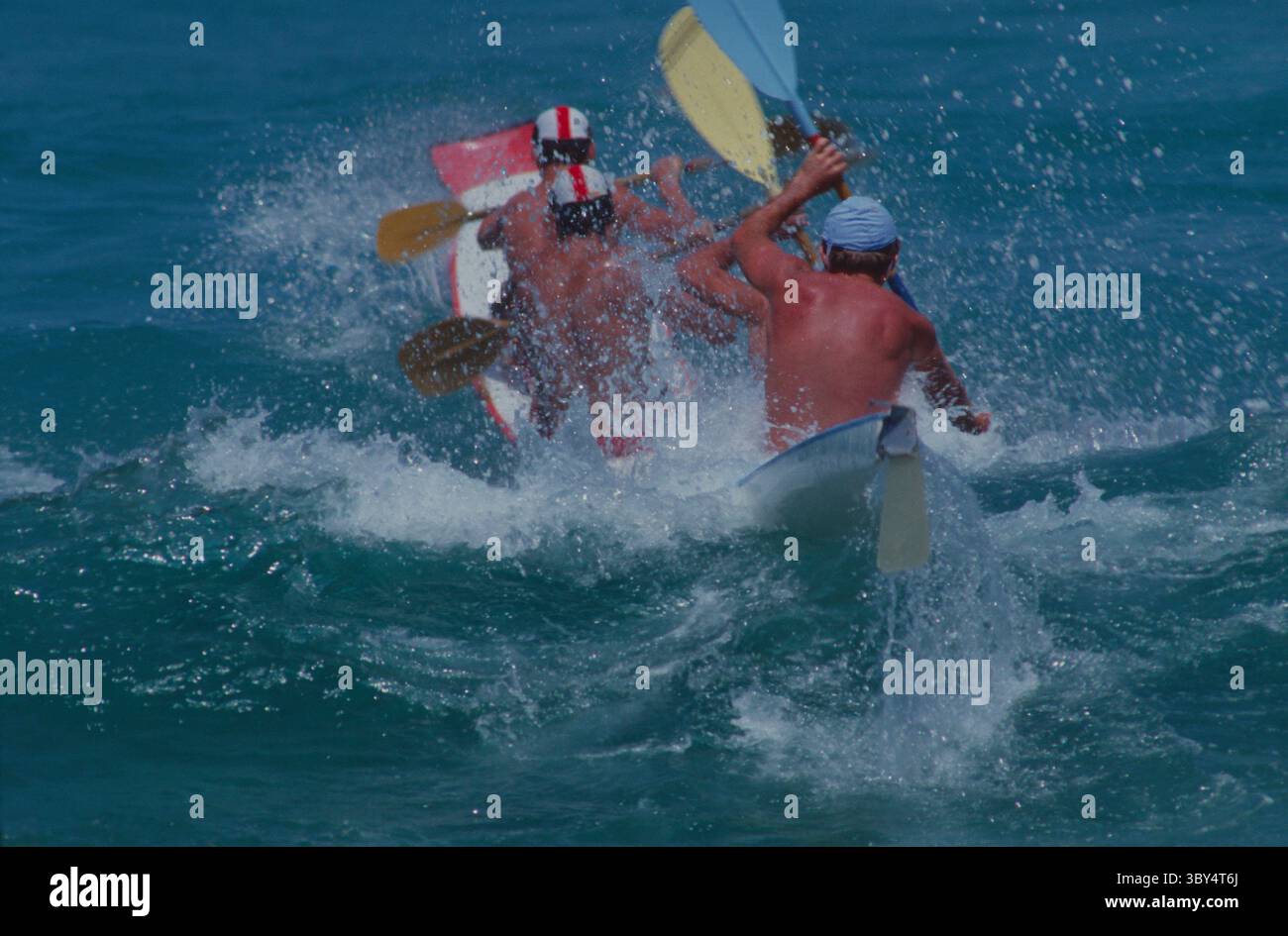 Australia. Surf life-saving carnival. Surf ski race. Stock Photo