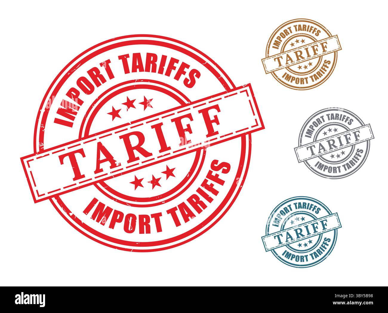 A Import Tariffs Certified Stamp Collection, Grunge Rubber Customs Documentation Seal Set Stock Vector
