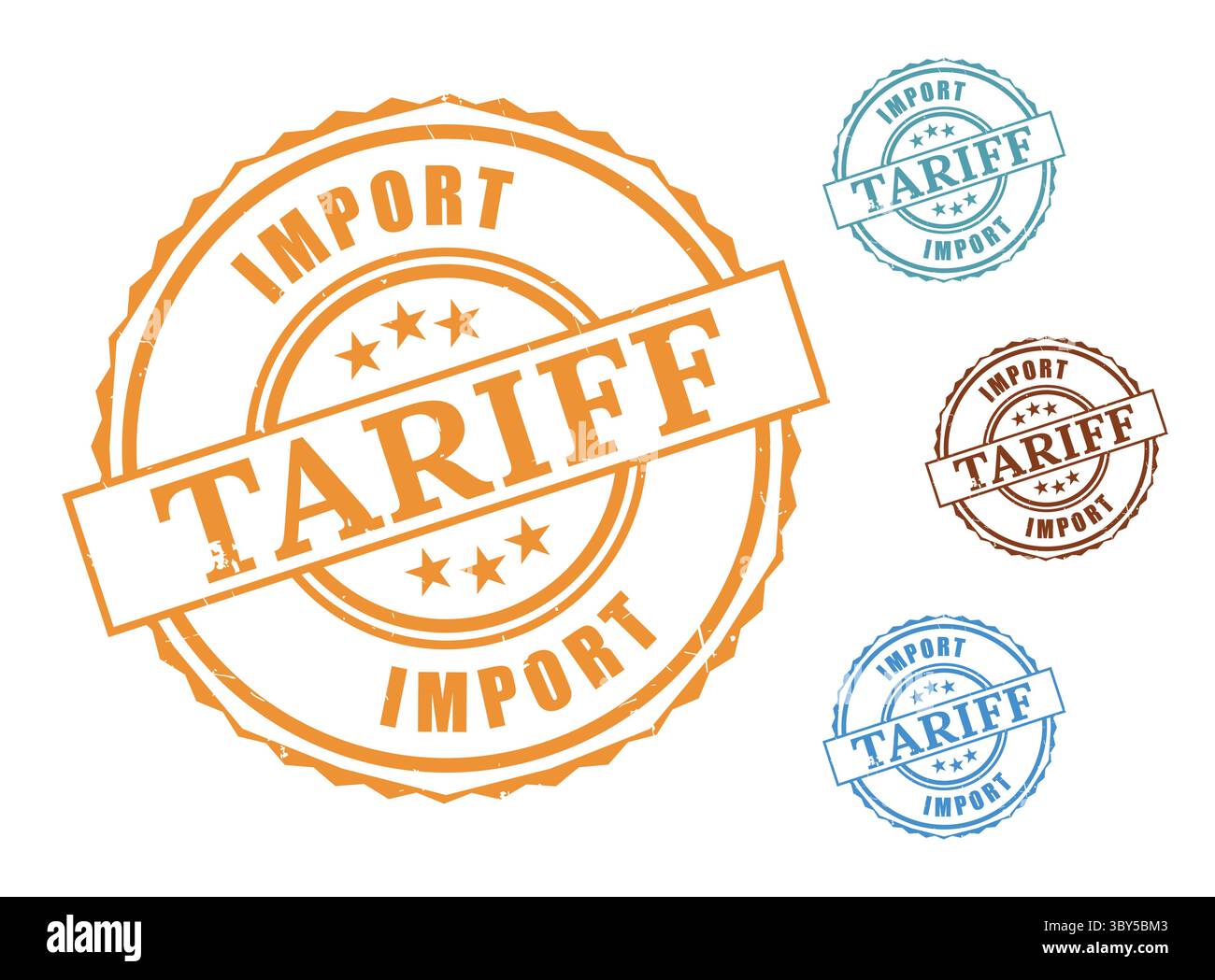A Import Tariff Seal Bundle, Grunge Style Import Fee Vector Icons Stock Vector