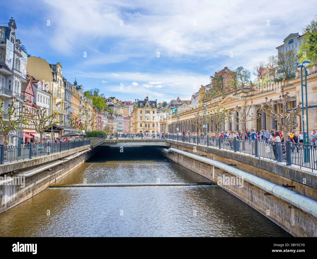 Embankment at the Colonnade, Karlovy Vary, Bohemia, Czech Republic, Eastern Europe, Europe Stock Photo