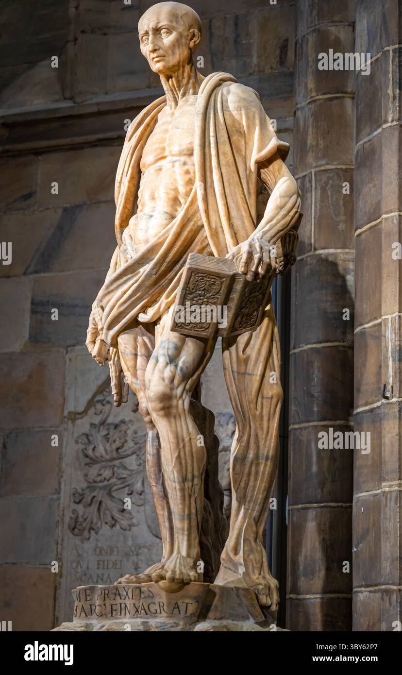 Statue of Saint Bartholomew Flayed in Milan Duomo, Italy, Europe Stock ...