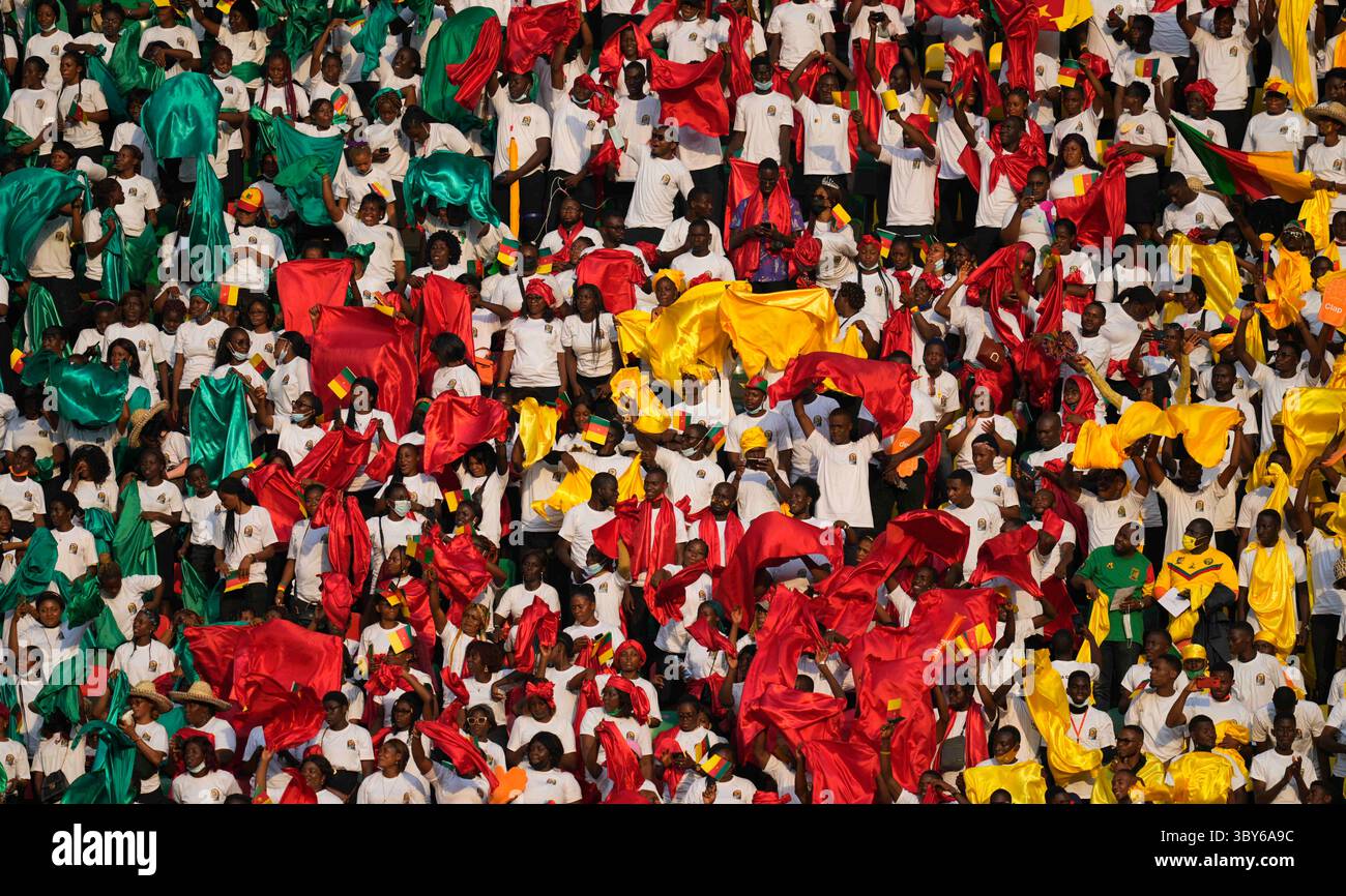 YaoundÃ©, Cameroon, January, 9, 2022: Fans during Cameroon v Burkina Faso- Africa Cup of Nations at Paul Biya Stadium. Kim Price/CSM.(Credit Image: &copy; Ulrik Pedersen/CSM via ZUMA Wire) Stock Photo