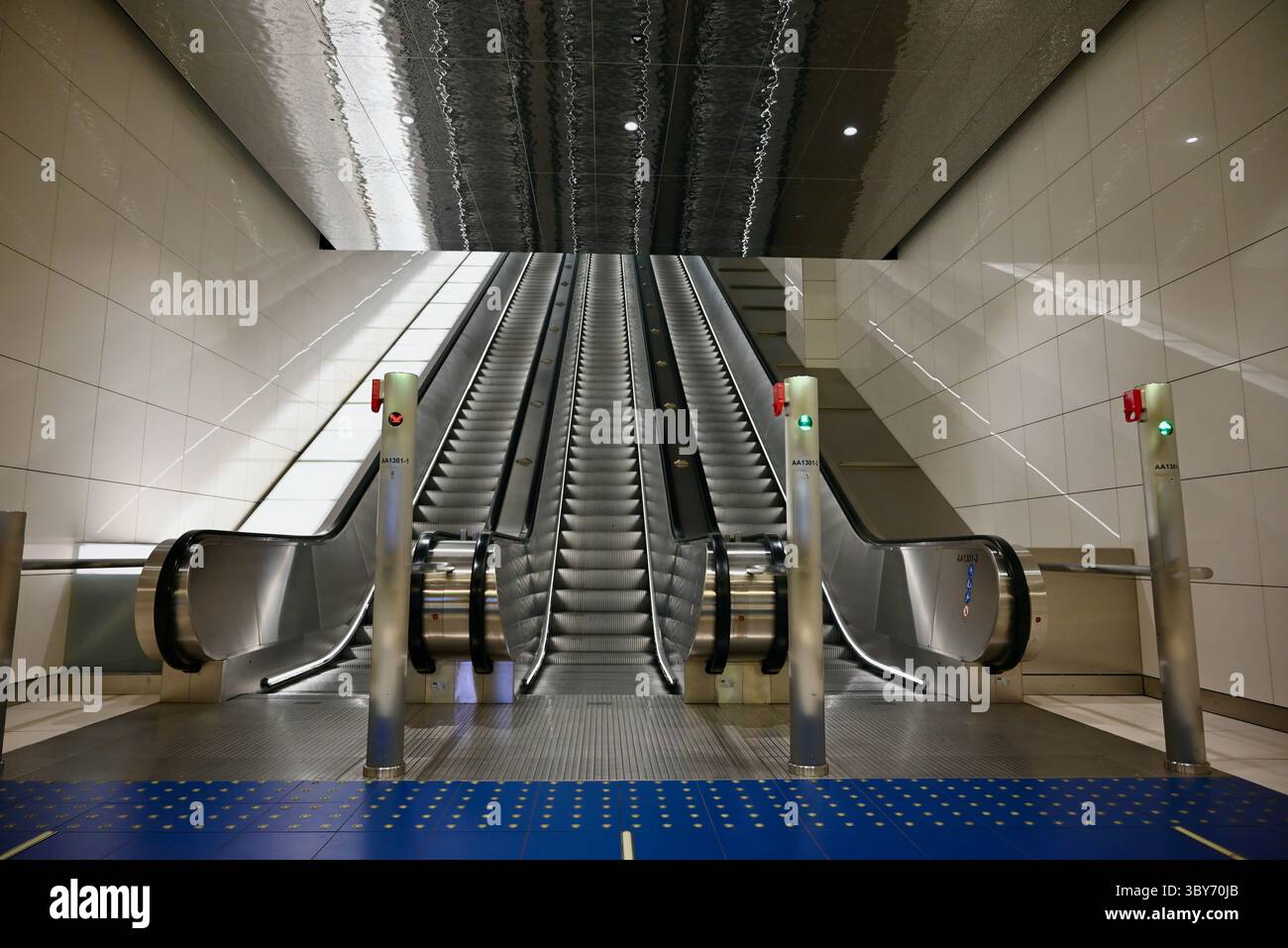helsinki metro system finland -empty escalators at  espoonlahti esboviken station Stock Photo
