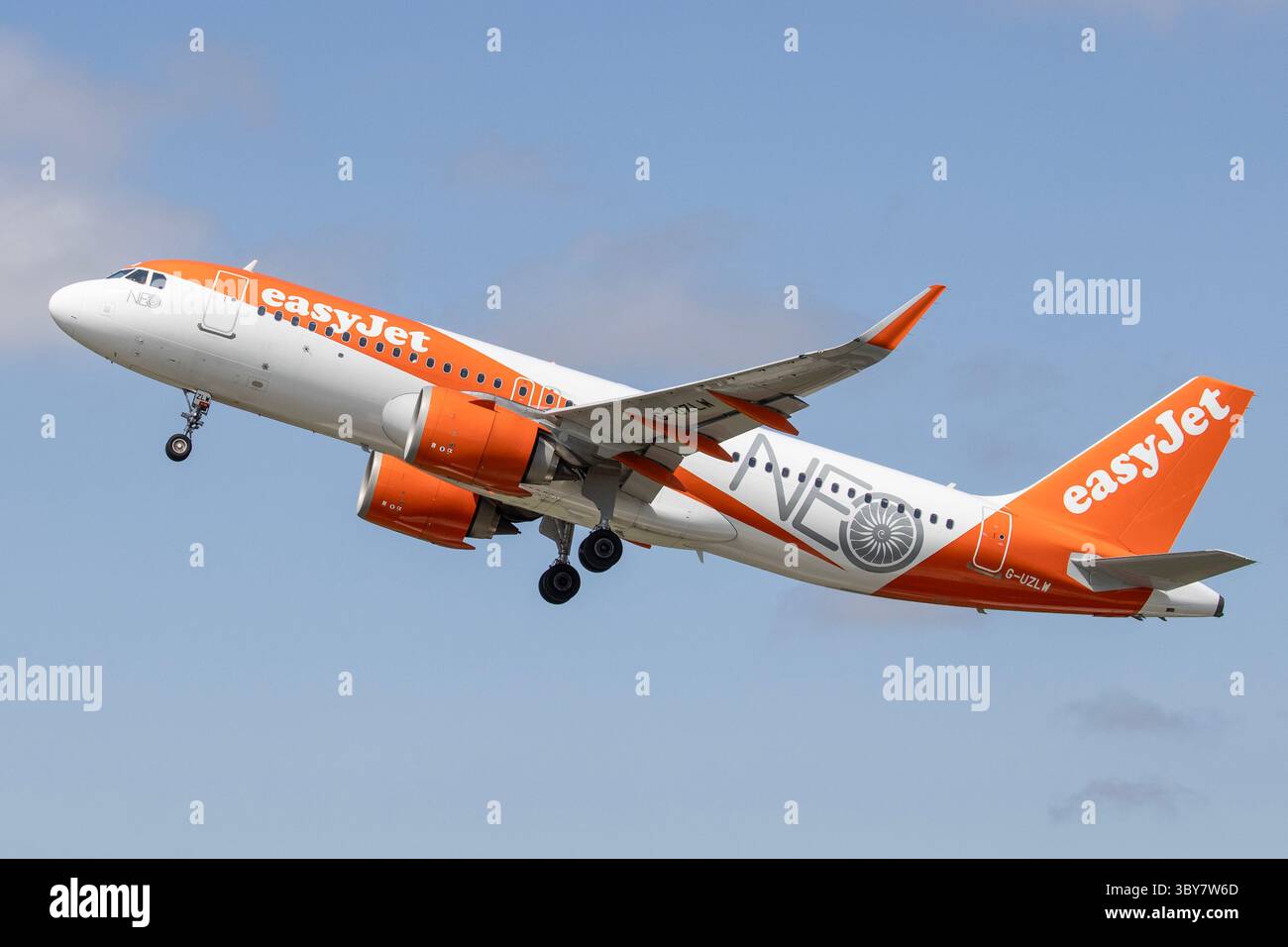 An easyJet Airbus A320 taking off from Bristol Airport in England. Stock Photo