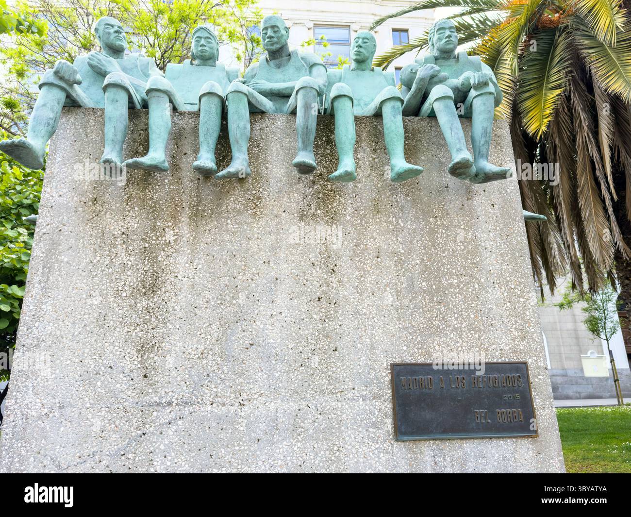 , Refugiados monument by Bel Borba, Paseo de Recoletos, Madrid, Spain - Smartphone Captured Stock Image